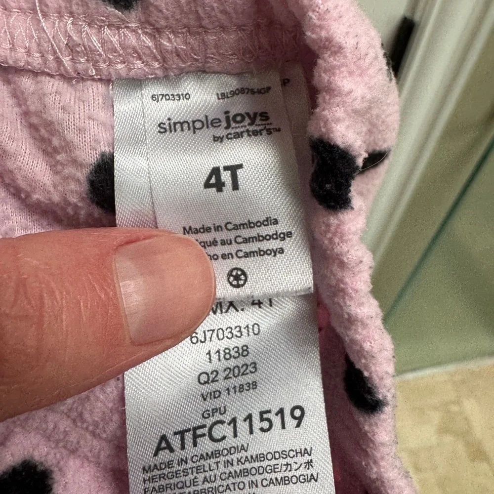 Simple Joys by Carter's 4T Girls Pink and Black Polka Dot Fleece Pajama Bottoms